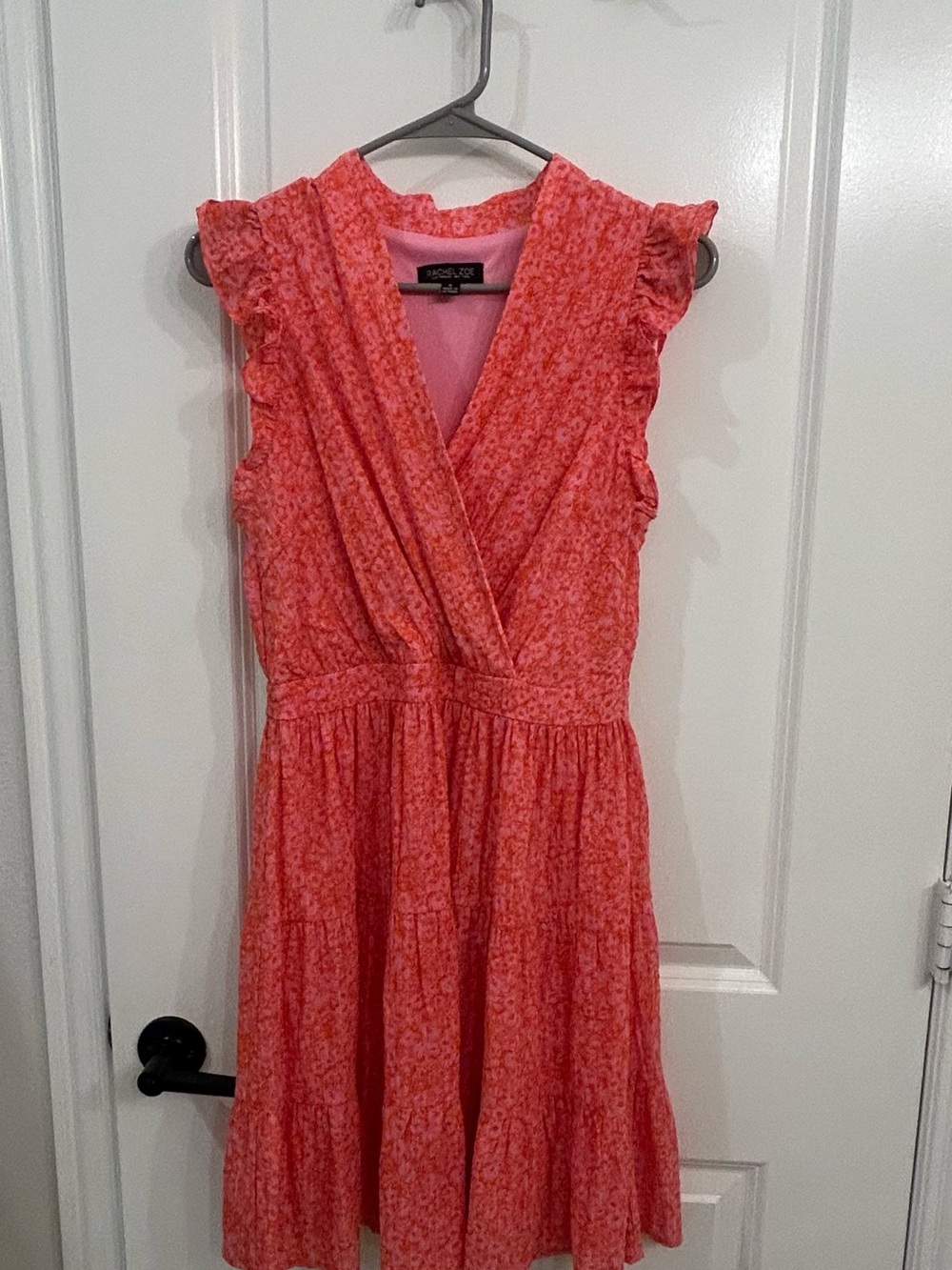 Rachel Zoe Coral Pink Floral Wrap Mini Dress